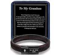 Alissl Leather Bracelet for Men Dad Husband Boyfriend Son Grandson Gift, Braided Black Leather Bracelet with Stainless Steel Engraved Joshua Scripture You are Never Alone Jewelry, 8.2inch, Leather, no
