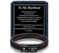 Alissl Leather Bracelet for Men Dad Husband Boyfriend Son Grandson Gift, Braided Black Leather Bracelet with Stainless Steel Engraved Joshua Scripture You are Never Alone Jewelry, 8.2inch, Leather, no