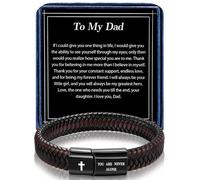 Alissl Leather Bracelet for Men Dad Husband Boyfriend Son Grandson Gift, Braided Black Leather Bracelet with Stainless Steel Engraved Joshua Scripture You are Never Alone Jewelry, 8.2inch, Leather, no