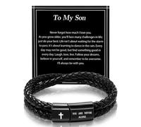 Alissl Leather Cross Bracelet for Men Christian Bible Verse Black Stainless Steel Bracelet, Inspirational Birthday Christian Graduation Gifts Ideas for Soulmate Boyfriend Man Dad Husband Grandson Son
