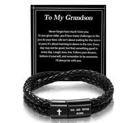 Alissl Leather Cross Bracelet for Men Christian Bible Verse Black Stainless Steel Bracelet, Inspirational Birthday Christian Graduation Gifts Ideas for Soulmate Boyfriend Man Dad Husband Grandson Son