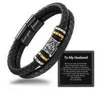 Alissl Mens Double-Row Braided Black Leather Bracelet, Adjustable Stainless Steel Love You Forever Engraved Clasp, Comes with Message Card & Gift Box, Ideal Gift for Dad, Husband, Son & Grandson, M
