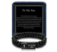 Alissl Men's Inspirational Christian Bracelet Lava Rock Bead Bracelets Healing Balancing Braided Leather Wristband Bracelet Gifts for Men Grandson Son Dad Husband Boyfriend, 8.2, Leather, no gemstone