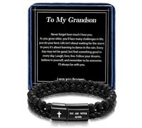 Alissl Men's Inspirational Christian Bracelet Lava Rock Bead Bracelets Healing Balancing Braided Leather Wristband Bracelet Gifts for Men Grandson Son Dad Husband Boyfriend, 8.2, Leather, no gemstone