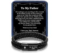 Alissl Men's Leather Bracelet with Cross Bible Verse, Double Layer Black Leather Bracelet for Men, Christian Religious Inspirational Gift for Him Men Dad Husband Boyfriend Grandson Son, 8.2inch