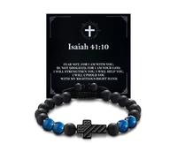 Alissl Patriotic Christian Cross Bracelet - Adjustable Blue Tiger Eye Beads Bracelet Faith Jewelry Gift for Students & Young Professionals Men with Scripture Card, Adjustable, Stone, tiger eye