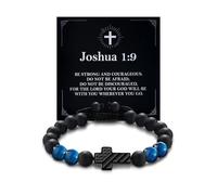 Alissl Patriotic Christian Cross Bracelet - Adjustable Blue Tiger Eye Beads Bracelet Faith Jewelry Gift for Students & Young Professionals Men with Scripture Card, Adjustable, Stone, tiger eye