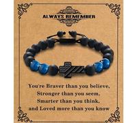 Alissl Patriotic Christian Cross Bracelet - Adjustable Blue Tiger Eye Beads Bracelet Faith Jewelry Gift for Students & Young Professionals Men with Scripture Card, Adjustable, Stone, tiger eye