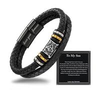 Alissl Premium Leather Bracelet for Men,Double-Row Braided Black Adjustable Stainless Steel "Love You Forever" Engraved Clasp, Comes with Message Card & Gift Box, Ideal Gift for Dad, Husband, Son