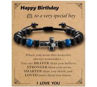 Alissl Soccer Cross Bracelet for Boys, Blue/Gold/Yellow Tiger Eye Natural Stone Bracelet Adjustable, Christmas Christian Baptism Birthday Soccer Gifts for Son Grandson Easter Gifts for Teens, 6-10In