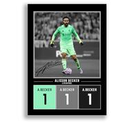 Alisson Becker Liverpool Signed Photo Poster Print Picture Display Framed Autograph Memorabilia for Football Fans Gift Brazil (A4 poster Only Black)