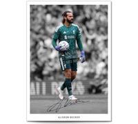 Alisson Becker Liverpool Signed Photo Poster Print Picture Display Framed Autograph Memorabilia for Football Fans Gift Brazil (A4 poster Only B+W)