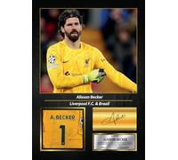 Alisson Becker Printed Signed Poster - Liverpool FC & Brazil Goalkeeper Tribute Wall Art - Premier League Football Memorabilia for Fans & Collectors, A4 Poster Print (297x210mm)