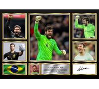 Alisson Becker Signed Autograph Photograph Display - Perfect for Football Fans, A2 Poster + Black Frame - Limited Edition Autograph Fan Gift - Collectible Memorabilia Merchandise
