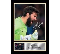 Alisson Becker Signed Autographed Poster - Liverpool FC & Brazil Goalkeeper Memorabilia - Framed Portrait Print with Plaque & Action Shot, A4 Poster Print (297x210mm)