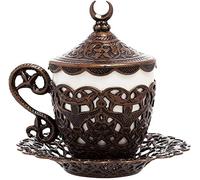 Alisveristime (1 Pc Turkish Coffee Cup - Traditional Design with Crescent Motif, Porcelain Cup and Saucer for Turkish, Greek, Arabic Coffee and Espresso (Gelincik) (Copper)