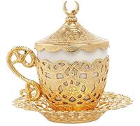 Alisveristime (1 Pc Turkish Coffee Cup - Traditional Design with Crescent Motif, Porcelain Cup and Saucer for Turkish, Greek, Arabic Coffee and Espresso (Gelincik) (Gold)