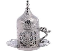 Alisveristime (1 Pc Turkish Greek Arabic Coffee Espresso Cup Saucer (Lale) (Silver)