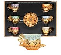 Alisveristime 12 Pc Turkish Greek Arabic Coffee Espresso Cup Saucer Porcelain Set (Gold)