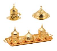 Alisveristime Authentic Turkish Coffee Cup Set: Zamak & Porcelain, Tulip Motifs (Set of 2) (Lale) (Gold)
