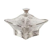 Alisveristime Coated Handmade Brass Sugar Chocolate Candy Bowl Serving Dish with Lid Sugar Container, Sugar Dish with Lid, Salt Bowl, Sugar Holder for Coffee Bar (Big Square Bow) (Silver)