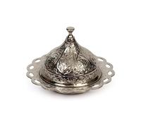 Alisveristime Coated Handmade Brass Sugar Chocolate Candy Bowl Serving Dish with Lid Sugar Container, Sugar Dish with Lid, Salt Bowl, Sugar Holder for Coffee Bar (Kubbeli) (Silver)