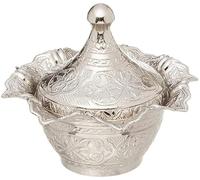 Alisveristime Traditional Turkish Delight and Sugar Bowl with Authentic Motifs - Available in Five Colors (Gultas Big Bowl) (Silver)