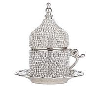 Alisveristime Turkish Coffee Cup Set - Authentic Turkish Greek Arabic Coffee Espresso Cup with Saucer (Enhance Your Coffee Experience Now!) (1 Pc) (Crystal Design) (Silver)