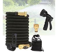 Alitade Flexible Garden Hose 100 ft/30 m, Flexible Water Hose Expandable with Multi-function Spray Nozzle, Quick Adapters and Wall Mount, 3/4 Inch and 1/2 Inch Metal Connections, Black
