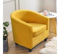 Aliuciku Velvet Tub Chair Slipcover Stretch Solid Color Decorative Wear Resistant Armchair Sofa Covers (Color : Mustard Yellow)