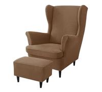 Aliuciku Wing Chair Covers, 3 Piece Stretch Backrest Cover Removable with Footrest Cover(Brown)