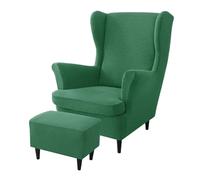Aliuciku Wing Chair Covers, 3 Piece Stretch Backrest Cover Removable with Footrest Cover(DarkGreen)