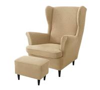 Aliuciku Wing Chair Covers, 3 Piece Stretch Backrest Cover Removable with Footrest Cover(Khaki)