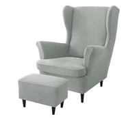 Aliuciku Wing Chair Covers, 3 Piece Stretch Backrest Cover Removable with Footrest Cover(LightGray)