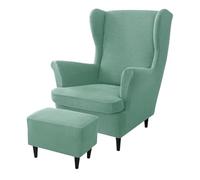 Aliuciku Wing Chair Covers, 3 Piece Stretch Backrest Cover Removable with Footrest Cover(LightGreen)