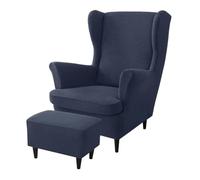 Aliuciku Wing Chair Covers, 3 Piece Stretch Backrest Cover Removable with Footrest Cover(NavyBlue)