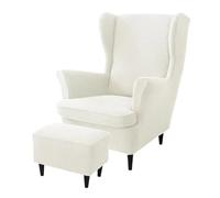 Aliuciku Wing Chair Covers, 3 Piece Stretch Backrest Cover Removable with Footrest Cover(White)
