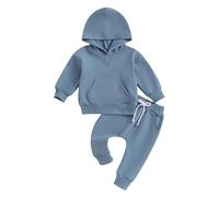 AliveBabe Baby Boy Clothes Clothing Pants Set Toddler Casual Solid Color Loose Fit Hoodies And Elastic Waist Pants Newborn Toddler Outfits (Blue, 12-18 Months)