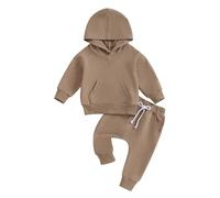 AliveBabe Baby Boy Clothes Clothing Pants Set Toddler Casual Solid Color Loose Fit Hoodies And Elastic Waist Pants Newborn Toddler Outfits (Khaki, 18-24 Months)