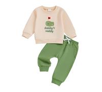 AliveBabe Baby Boy Girl Fall Clothes 6-24 Months Golf Embroidery Long Sleeve Sweatshirt Pants Set Unisex Toddler Winter Outfits (Green, 6-12 Months)
