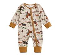 AliveBabe Baby Boy Romper Newborn Clothes Infant Clothing Print Embroidery Long Sleeve Full Length Jumpsuit Bodysuit 0 3 6 12 18 24 Months (Light Brown, 0-3 Months)