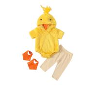 AliveBabe Baby Chick Outfits Fleece Short Sleeve Hooded Romper + Pants + Foot Covers 4 Piece Set Toddler Halloween Clothes For Girl Boy (Yellow, 2-3T)