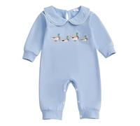 AliveBabe Baby Clothes Infant Boy Girl Sweatshirt Romper Duck Embroidered Doll Collar Long Sleeve Jumpsuit Cute Farm Clothes Hunting Outfit Newborn Jumpsuit (Blue, 0-3 Months)