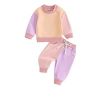 AliveBabe Baby Clothes Newborn Clothing Boy Girl outfits Contrast Color Long Sleeve Pullover Elastic Waist Pants 2Pcs Warm Outfit Fall Winter (Purple Pink, 2-3T)