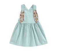 AliveBaBe Baby Girl Easter Outfit Bunny Floral Romper/Dress Sleeveless Bunny Ear Clothes with Hat Toddler Baby Easter Clothes (18-24 Months,B Blue)