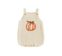 AliveBabe Baby Girls Knit Romper Halloween Jumper Sleeveless Pumpkin Embroidery Romper Overalls Baby Fall Winter Clothes (White, 3-6 Months)