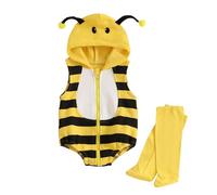 AliveBabe Baby Halloween Outfit Bee Costume Sleeveless Hooded Romper Long Socks Set Infant Bumble Bee Costume Newborn Outfit (Yellow, 0-6 Months)