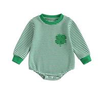 AliveBabe Baby Romper Newborn Baby Clothes Long Sleeve CrewNeck Embroidery Letters Bodysuit Jumpsuit Casual baby outfit For Girls Boys (Clover Stripes Green, 6-12 Months)