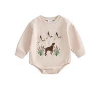 AliveBabe Baby Romper Newborn Baby Clothes Long Sleeve CrewNeck Embroidery Letters Bodysuit Jumpsuit Casual baby outfit For Girls Boys (Dog Apricot, 3-6 Months)