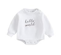 AliveBabe Baby Romper Newborn Baby Clothes Long Sleeve CrewNeck Embroidery Letters Fall Bodysuit Jumpsuit Casual baby outfit For Girls Boys (White, 0-3 Months)